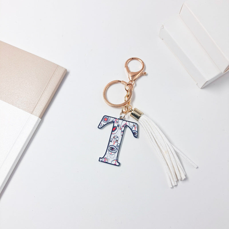 Wholesale Letter Colorful Tassel Zinc Alloy Keychain